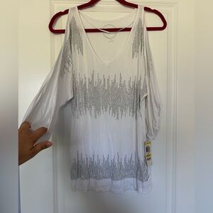 Inc International Concepts White Open Arm Embellished Blouse. Size M. Brand new.
